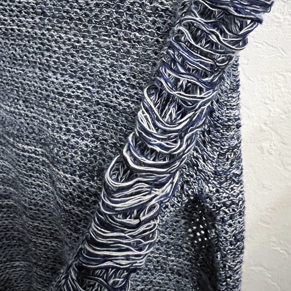 IRO Yana Distressed Open Knit Sweater Medium Blue Pullover Cotton - Picture 4 of 8